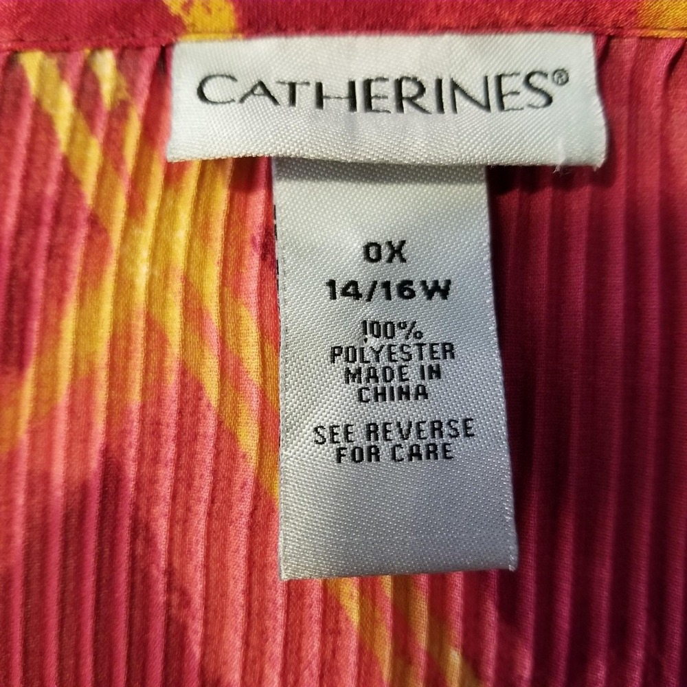 Catherines Red Plaid Beaded V-Neck Pleated Tunic‎ Top Plus Size 0X 14/16W - Picture 4 of 12